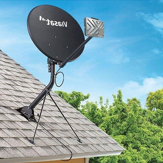 Viasat satellite dish mounted to roof of house